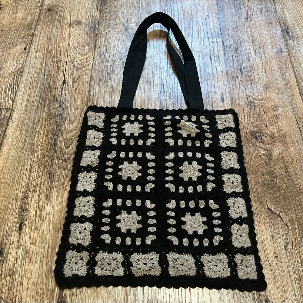 Samansa Mos2 Crotched Tote Shoulder Bag Black Preowned